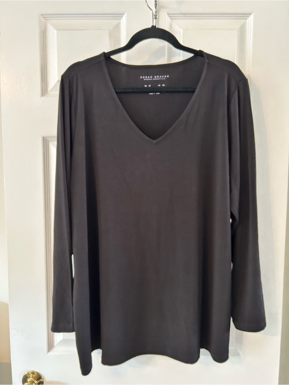 Susan Graver Black V-Neck Long Sleeve Top